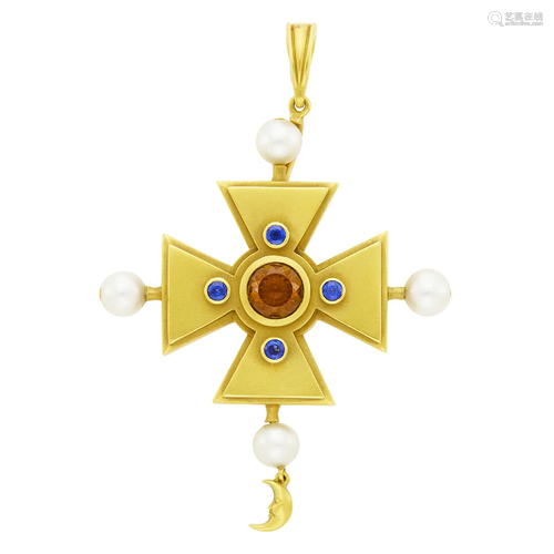 Barry Kieselstein-Cord Gold, Topaz, Sapphire and Cultured Pe...