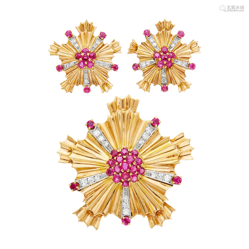 Tiffany & Co. Rose Gold, Palladium, Ruby and Diamond Sno...