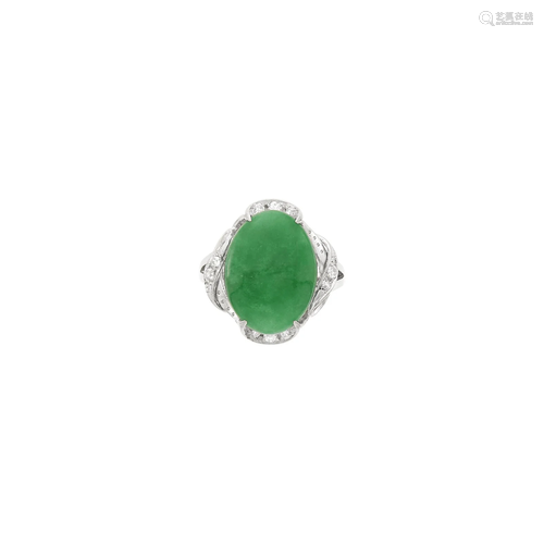 White Gold, Platinum, Jade and Diamond Ring