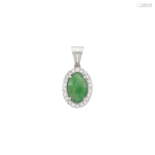 Platinum, Jade and Diamond Pendant