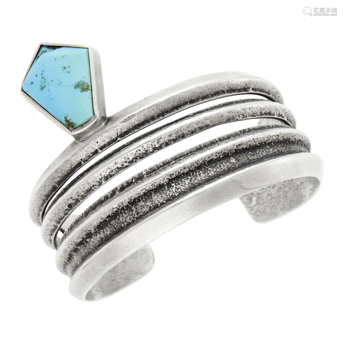 Charles Loloma Tufa-Cast and Fabricated Silver and Turquoise...