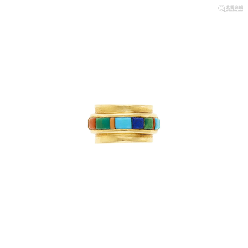 Charles Loloma Gold and Hardstone Band Ring