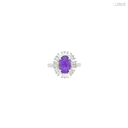 White Gold, Color-Change Sapphire and Diamond Ring