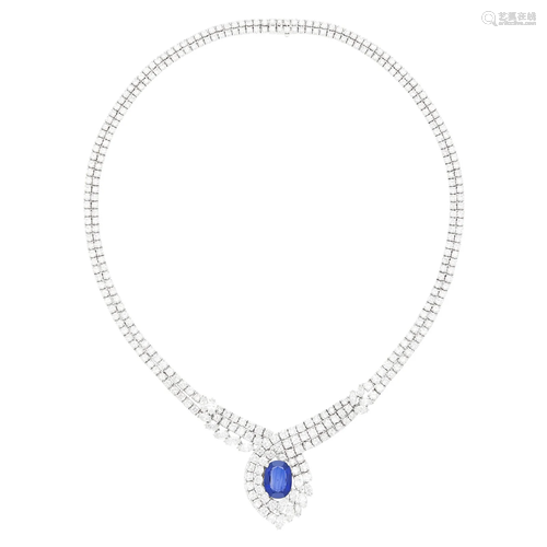 White Gold, Sapphire and Diamond Necklace