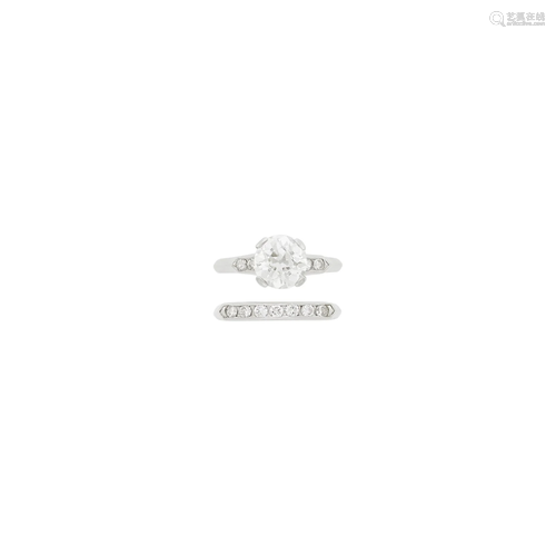 Platinum and Diamond Ring with Platinum and Diamond Guard Ri...