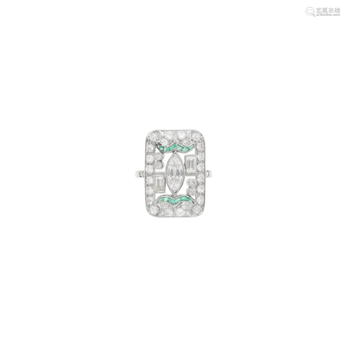 Platinum, Diamond and Emerald Ring