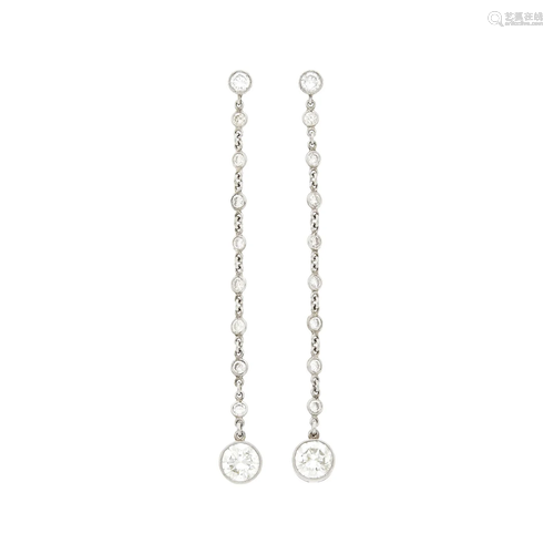 Pair of Platinum and Diamond Pendant-Earrings