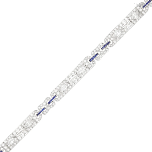 Platinum, Diamond and Sapphire Bracelet