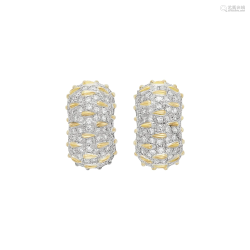 Pair of Two-Color Gold and Diamond Bombé Earclips