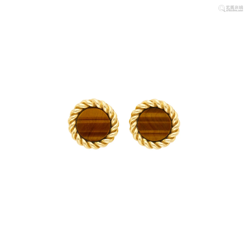 Van Cleef & Arpels Pair of Gold and Tiger's Eye Cuf...