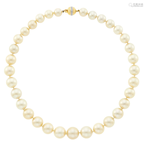 Golden South Sea Cultured Pearl Necklace with Two-Color Gold...