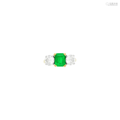 Gold, Platinum, Emerald and Diamond Ring