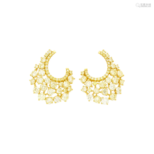 Pair of Gold and Colored Diamond Earrings