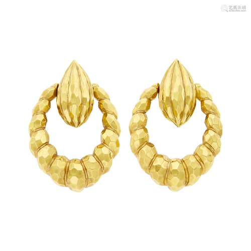 Henry Dunay Pair of Gold Doorknocker Earclips