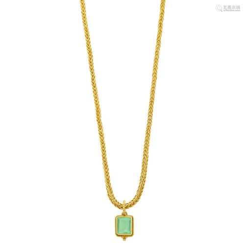 Reinstein Ross High Karat Gold and Emerald Pendant with Chai...