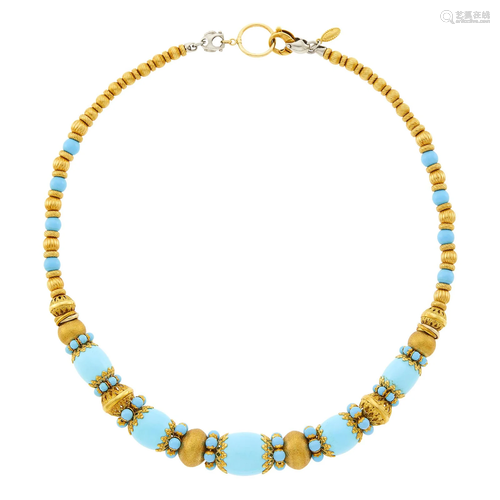 Gold and Turquoise Bead Necklace