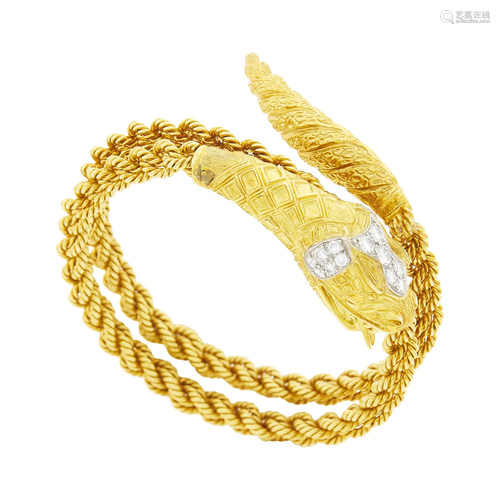 Gold and Diamond Snake Bracelet