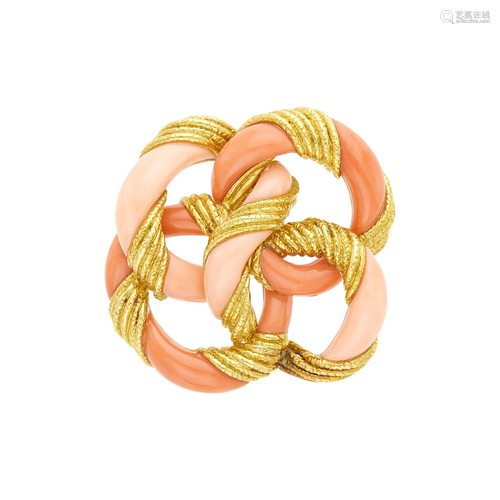 Tiffany & Co. Gold and Bicolor Coral Clip-Brooch, France