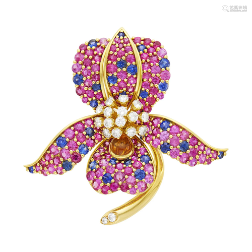 Jean Vitau Gold, Pink and Blue Sapphire, Cabochon Citrine an...