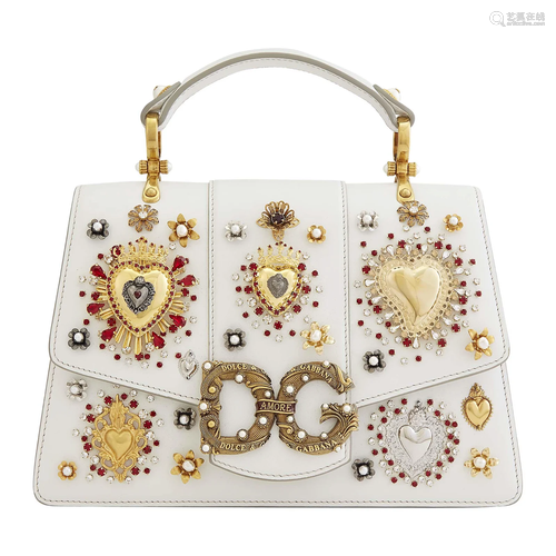 Dolce & Gabbana 'Amore' White Leather Embellis...