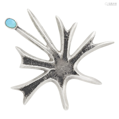 Charles Loloma Tufa-Cast Silver and Turquoise Brooch