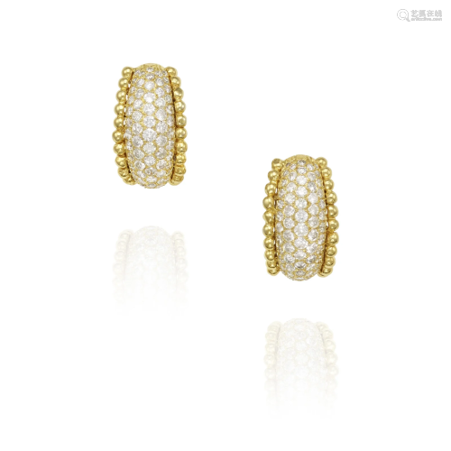 A PAIR OF 14K GOLD AND DIAMOND EARCLIPS