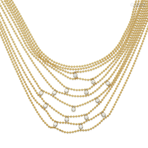 AN 18K BI-COLOR GOLD AND DIAMOND NECKLACE