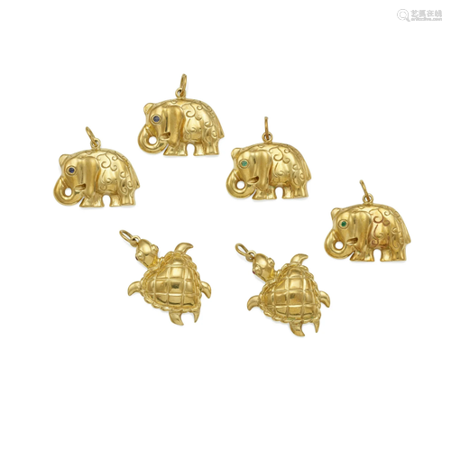 A GROUP OF 18K GOLD AND GEM-SET ANIMAL PENDANTS