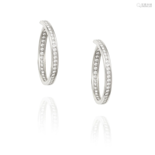 A PAIR OF 18K WHITE GOLD AND DIAMOND HOOP EARRINGS