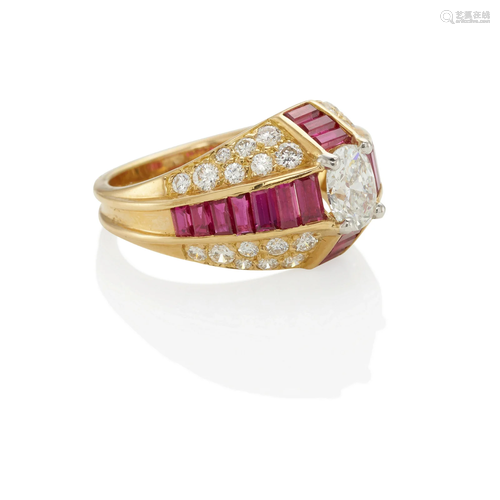 OSCAR HEYMAN & BROTHERS: AN 18K GOLD, PLATINUM, RUBY AND...