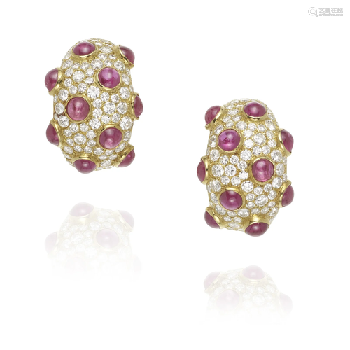 A PAIR OF 18K GOLD, RUBY, AND DIAMOND EARRINGS