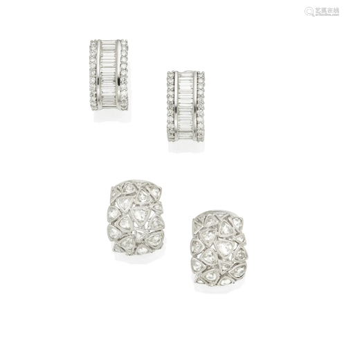 TWO PAIRS OF 18K WHITE GOLD AND DIAMOND EARCLIPS