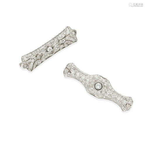 TWO PLATINUM AND DIAMOND BROOCHES