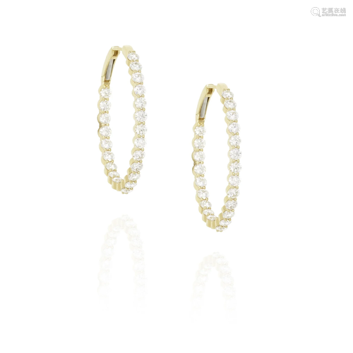 A PAIR OF 18K GOLD AND DIAMOND HOOP EARRINGS