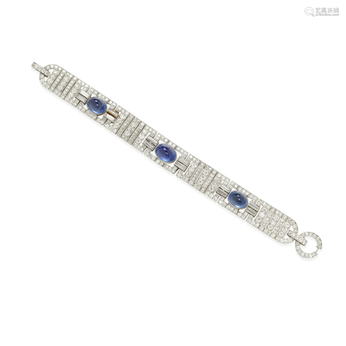 RAYMOND YARD: A PLATINUM, SAPPHIRE AND DIAMOND BRACELET, CIR...