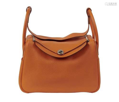 HERMÈS 2013 Sac LINDY 34 Taurillon Clémence orange Garniture...