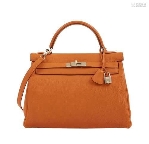 HERMÈS 2007 Sac KELLY Retourné 32 Veau Togo orange Garniture...