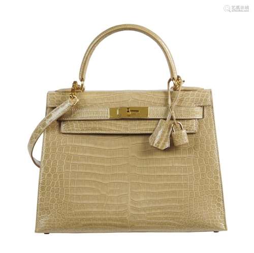 HERMÈS 2000 Sac KELLY Sellier 28 Crocodile d'estuaire li...