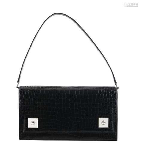 HERMÈS 2009 Sac PIANO Crocodile d'estuaire lisse noir (C...