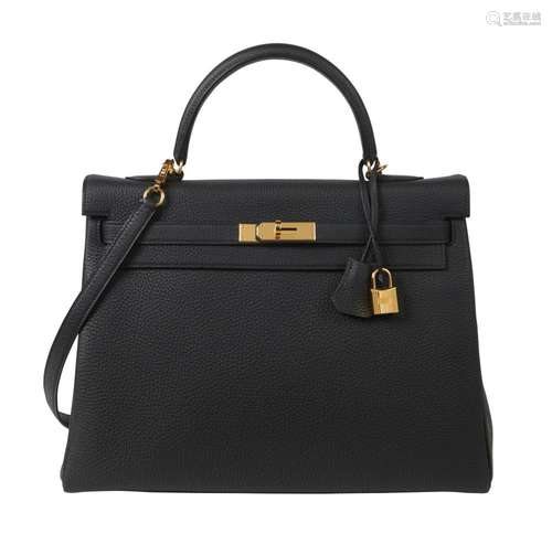 HERMÈS 2017 Sac KELLY Retourné 35 Veau Togo noir Garniture m...