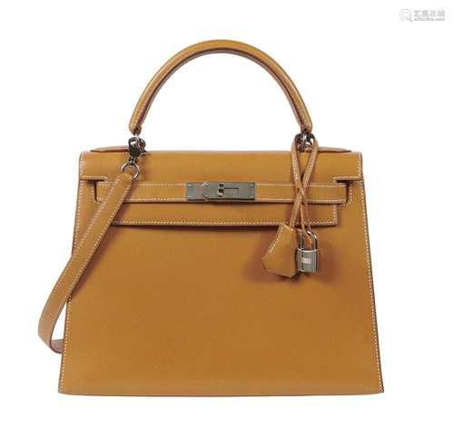 HERMÈS 1998 Sac KELLY Sellier 28 Cuir naturel Piqué sellier ...