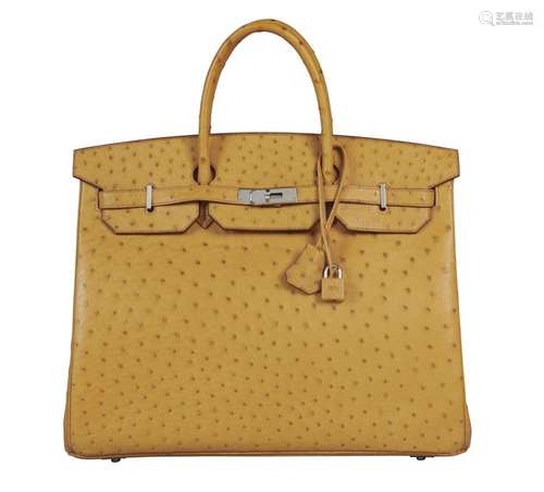 HERMÈS 2011 Sac BIRKIN 40 Autruche gold (Struthio camelus) N...