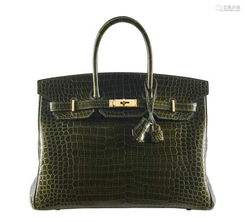 HERMÈS 2010 Sac BIRKIN 35 Crocodile d'estuaire lisse Ver...