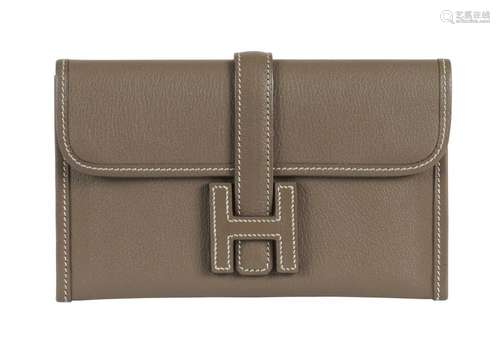 HERMÈS 2006 Pochette Mini JIGE Chèvre Étoupe Piqué sellier b...