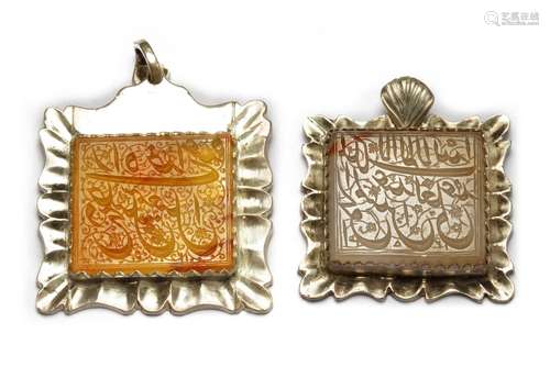 TWO PERSIAN QAJAR AGATE PENDANTS