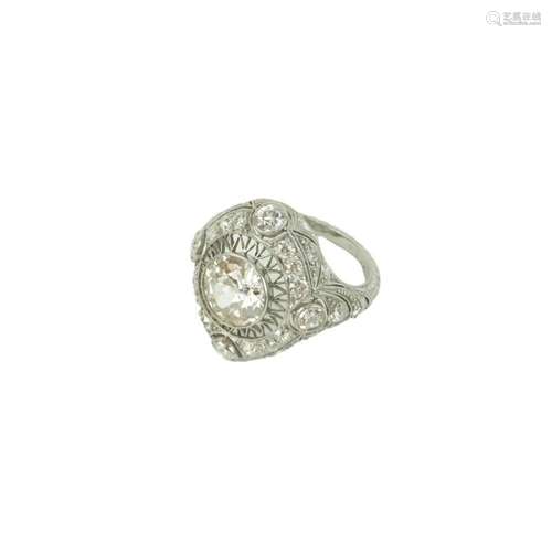 Deco Diamond and Platinum Ring