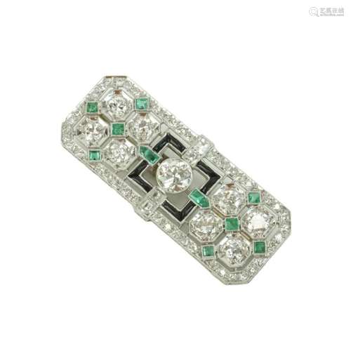 Deco Diamond and Platinum Brooch