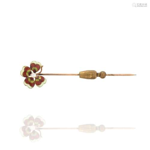 Diamond, Enamel and 14K Stick Pin