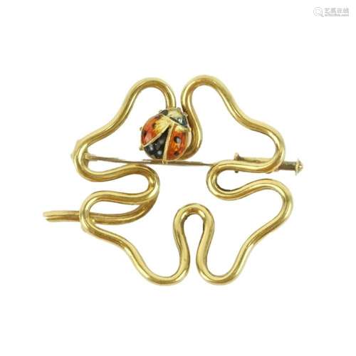 18K and Enamel Brooch