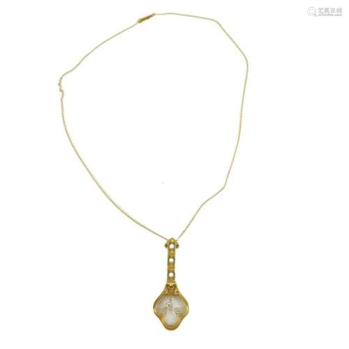 Art Nouveau Diamond, Pearl and 14K Necklace